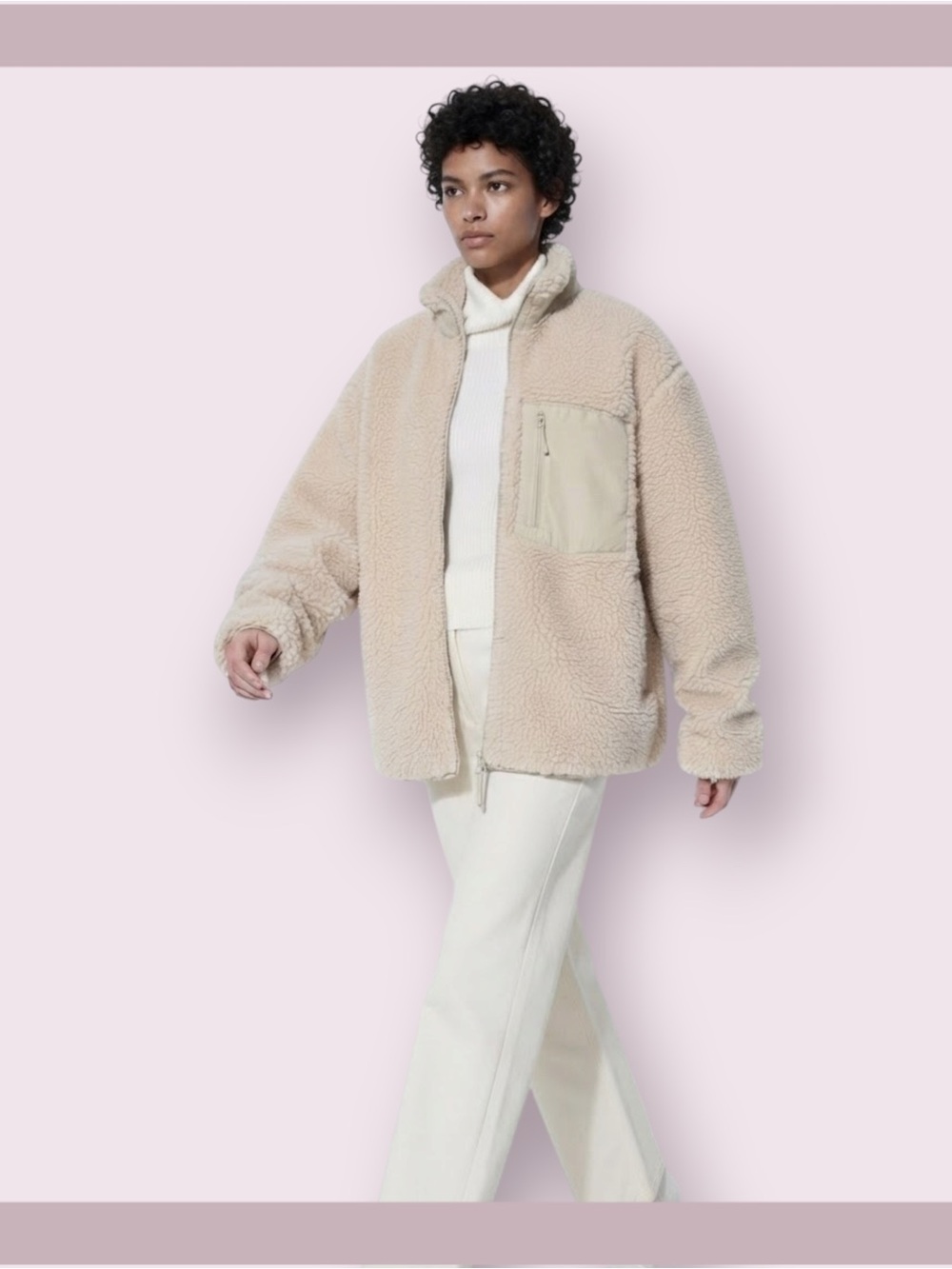 Uniqlo Beige Windproof Outer Fleece Oversize Jacket
